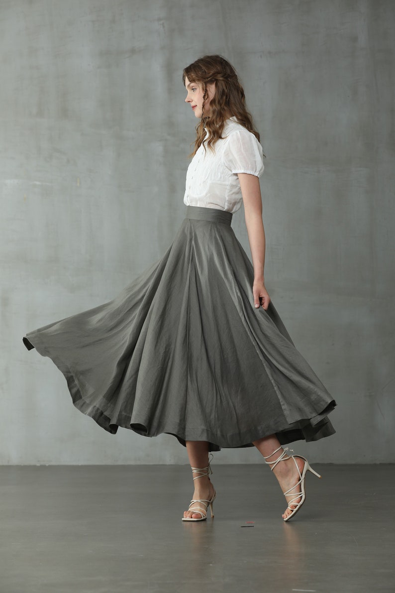 maxi linen skirt in SlateGray, wedding skirt, bridal skirt, full skirt, long skirt, flared skirt, skater skirt Linennaive image 1