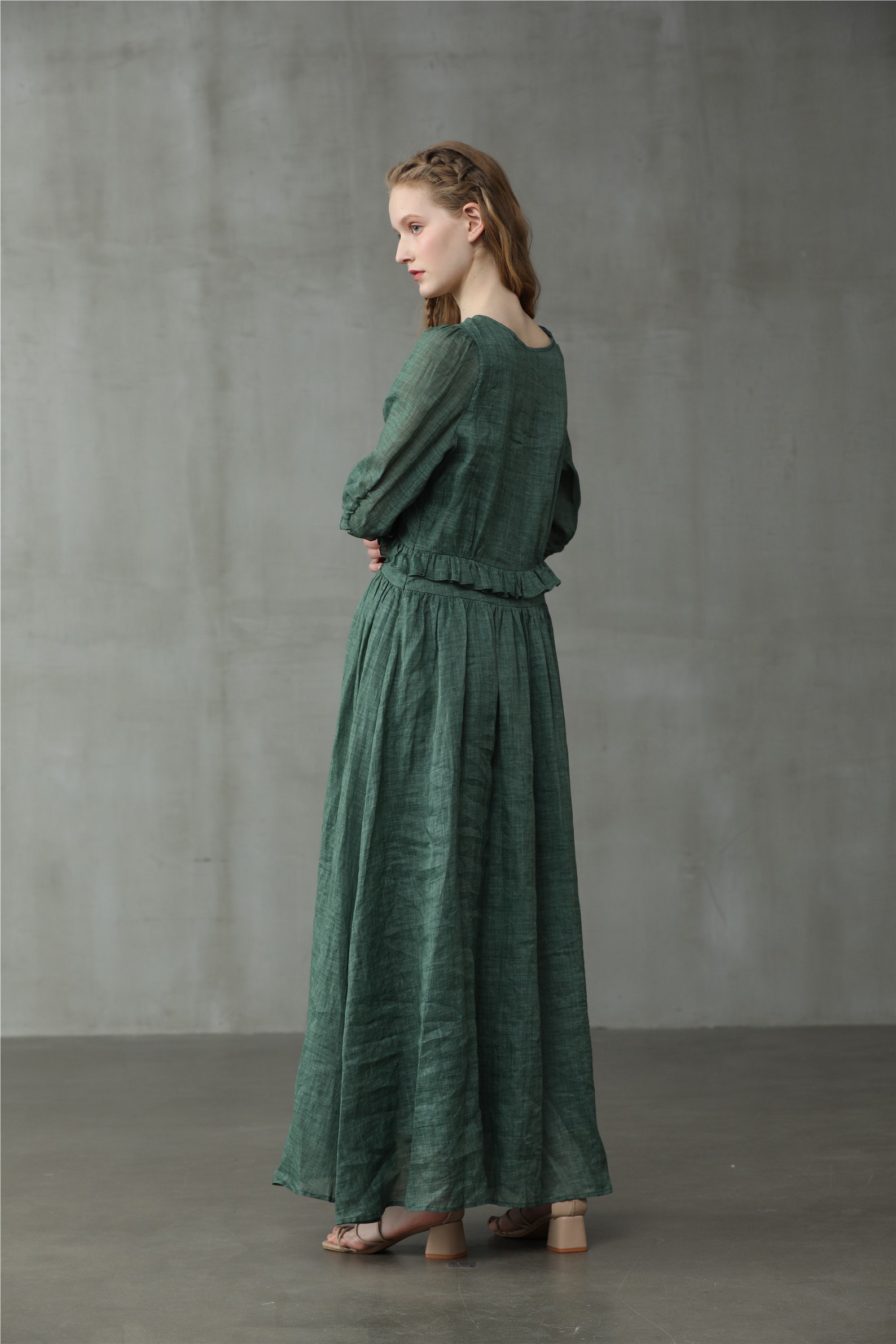Linen dress in moss green maxi dress corset linen dress | Etsy