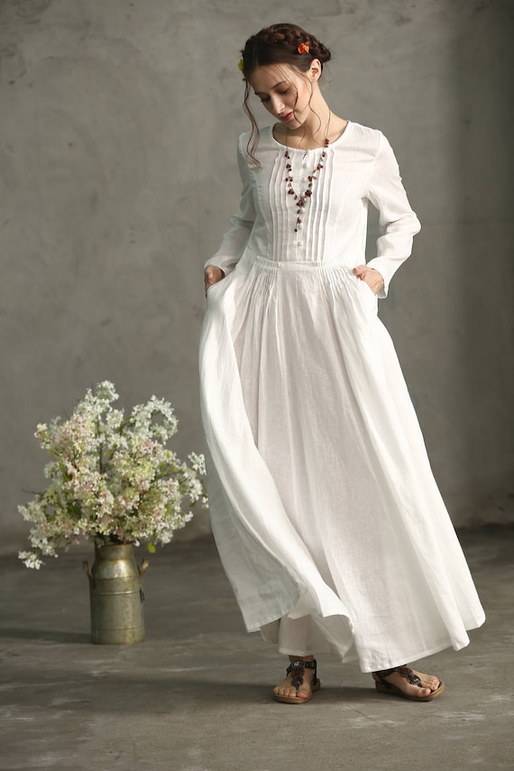 Onwijs Witte jurk linnen jurk maxi jurk witte linnen jurk witte | Etsy TH-47