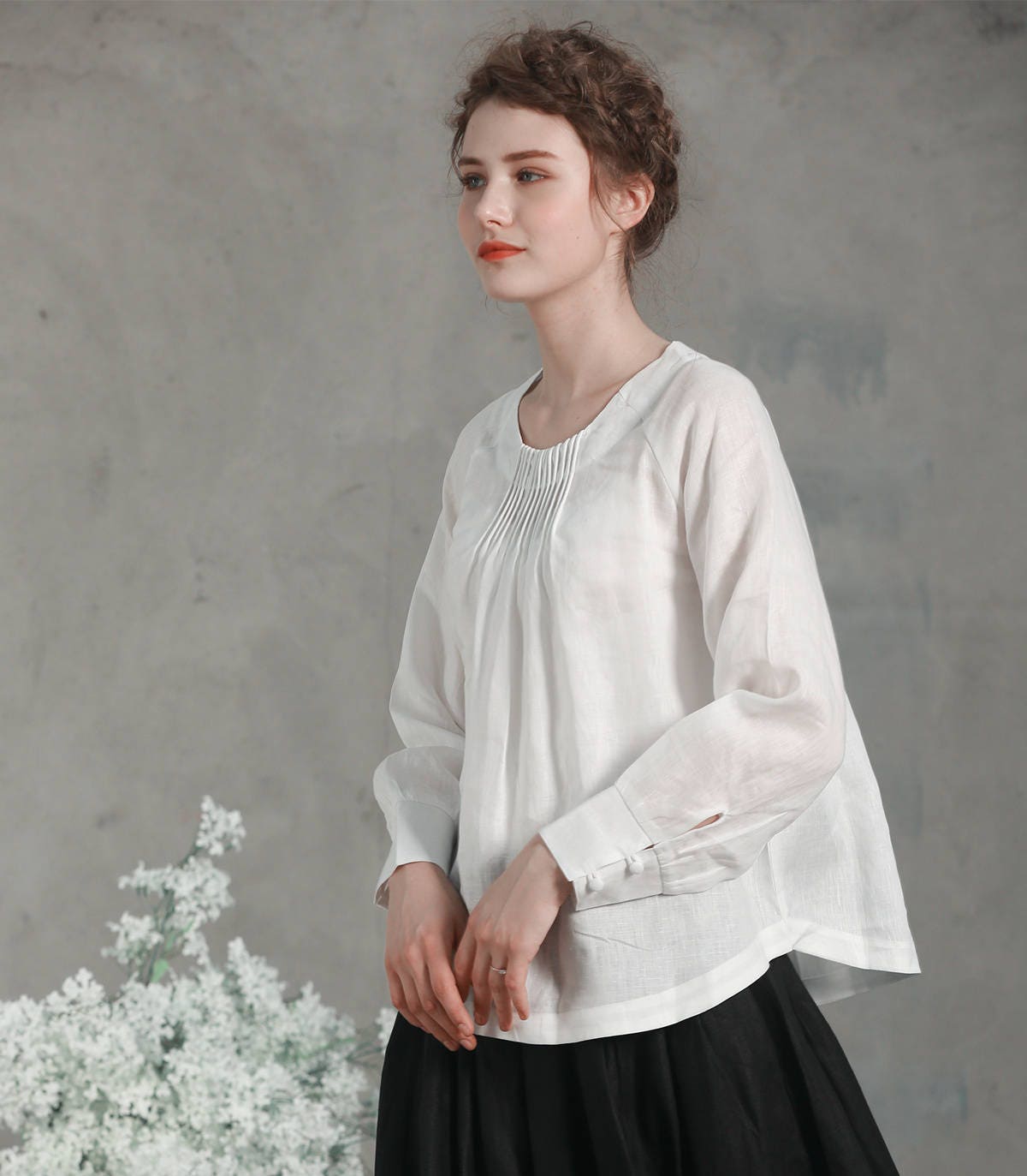 white linen tunic white linen blouse longsleeve linen shirt Etsy