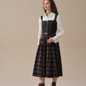 Retro Plaid Midi Wool Skirt, Brown wool skirt, vintage wool skirt, elegant skirt, pockets wool skirt, Handmade skirts Linennaive image 7