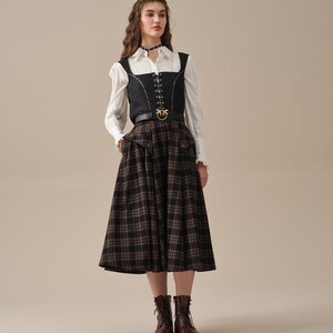 Retro Plaid Midi Wool Skirt, Brown wool skirt, vintage wool skirt, elegant skirt, pockets wool skirt, Handmade skirts Linennaive image 3