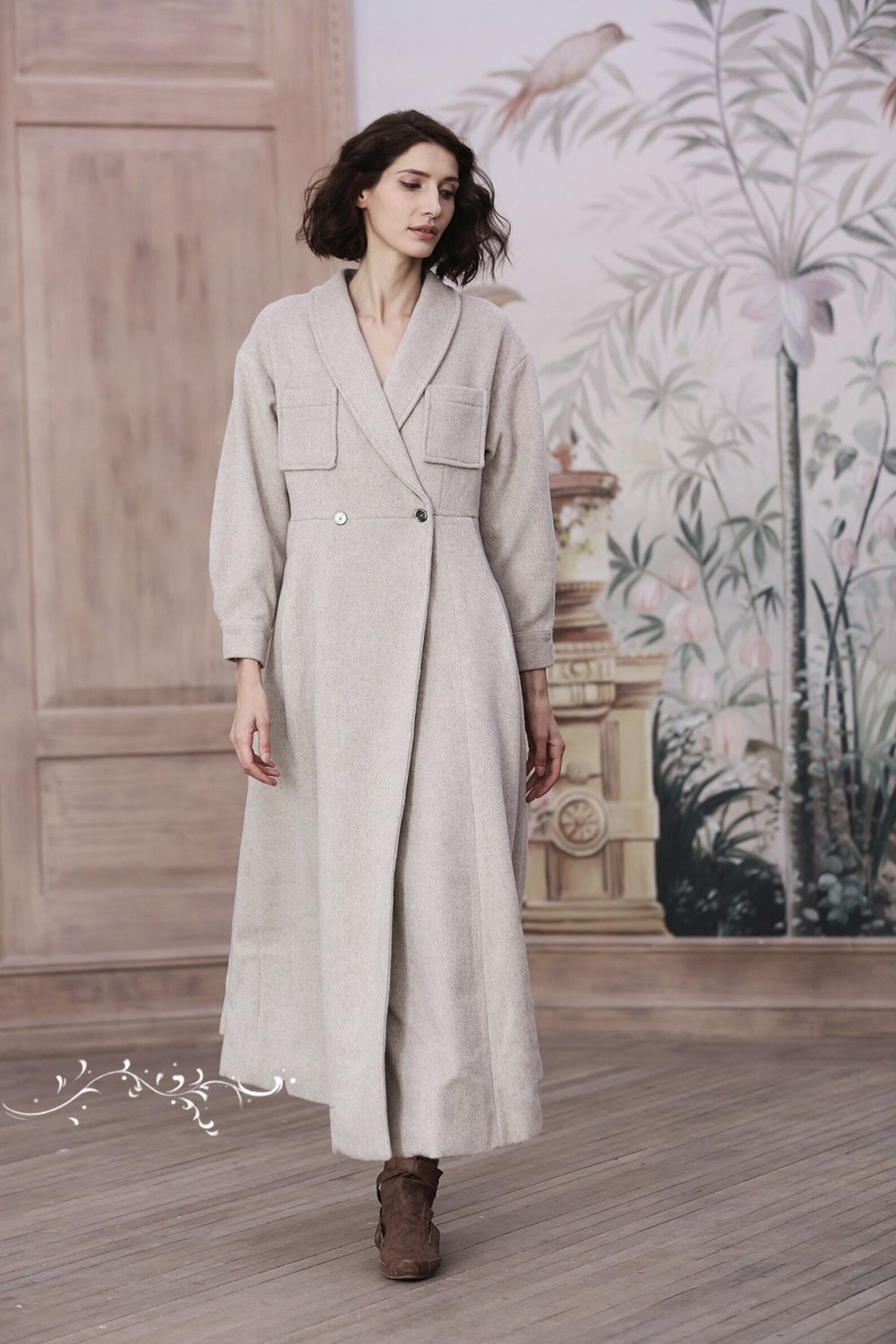 Wool coat cashmere coat in oat cream maxi wool coat women Etsy