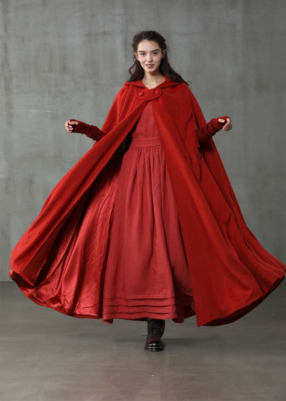 Maxi Hooded Wool Coat Cloak 100% Wool Maxi Wool Cape Hooded -  UK