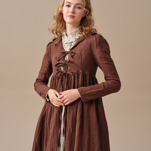 Winter linen coat in Brown, maxi coat, tied linen jacket coat, vintage coat dress, little women coat Linennaive image 4