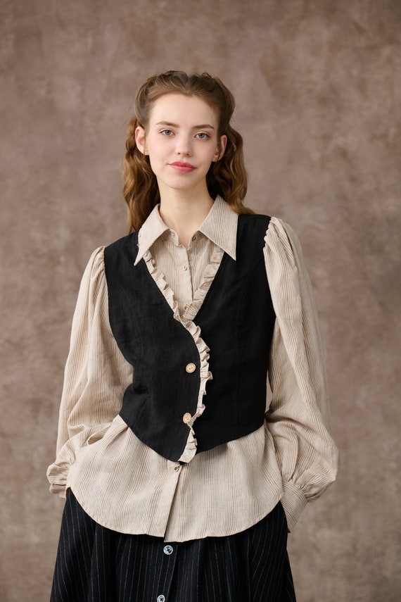 Corset Linen Shirt Mock Two Piece Shirt Vintage Shirt - Etsy