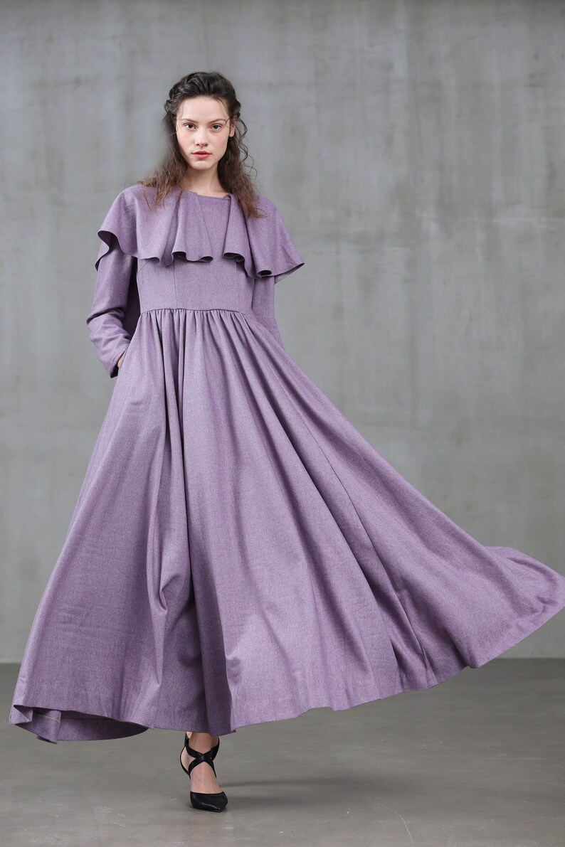 wool dress coat hooded coat ruffle coat wool coat violet image 0