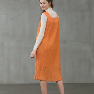 linen dress in orange, linen jumper, square sleeveless dress Linennaive image 4