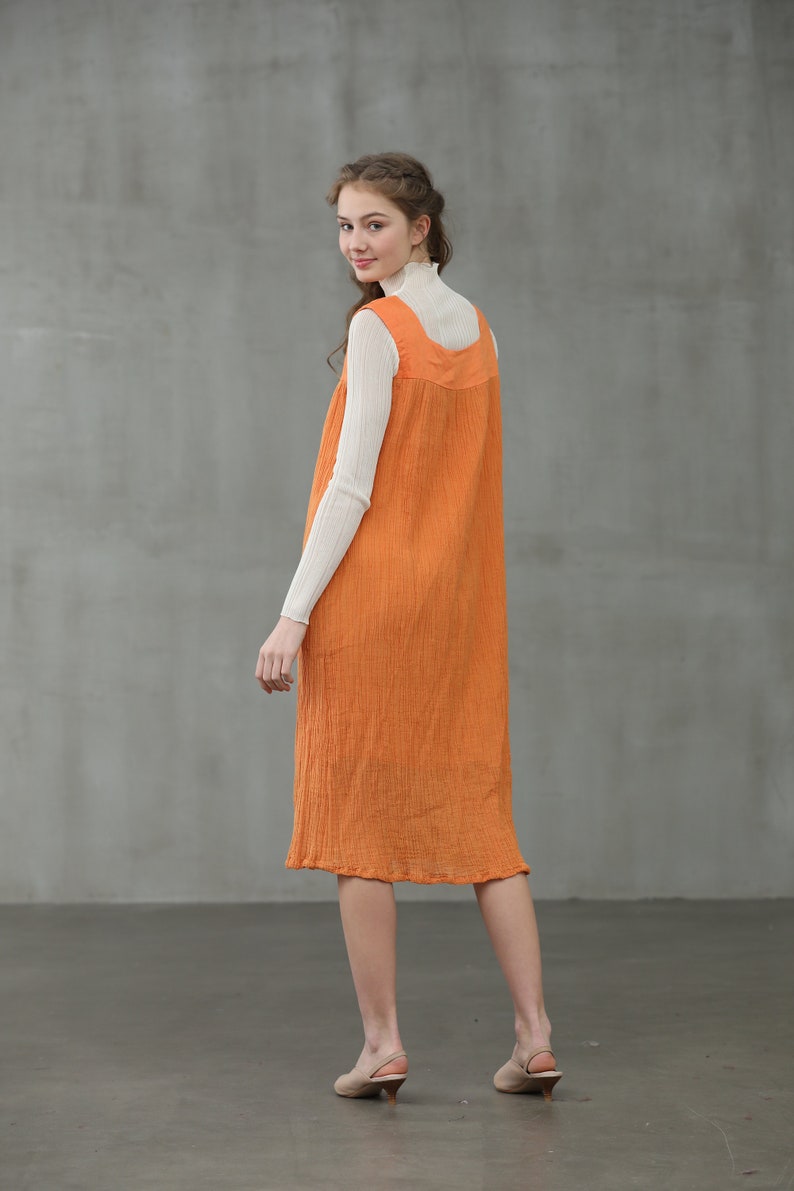 linen dress in orange, linen jumper, square sleeveless dress Linennaive image 4