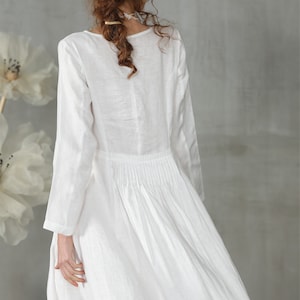 white dress, linen dress, maxi dress, longsleeve dress, wedding dress, white linen dress, cocktail dress, bridal Linennaive image 6