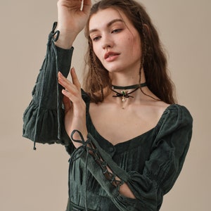 Corset Linen dress in Teal, regency dress, medieval linen dress, maxi linen dress, fit and flared dress Linennaive image 9