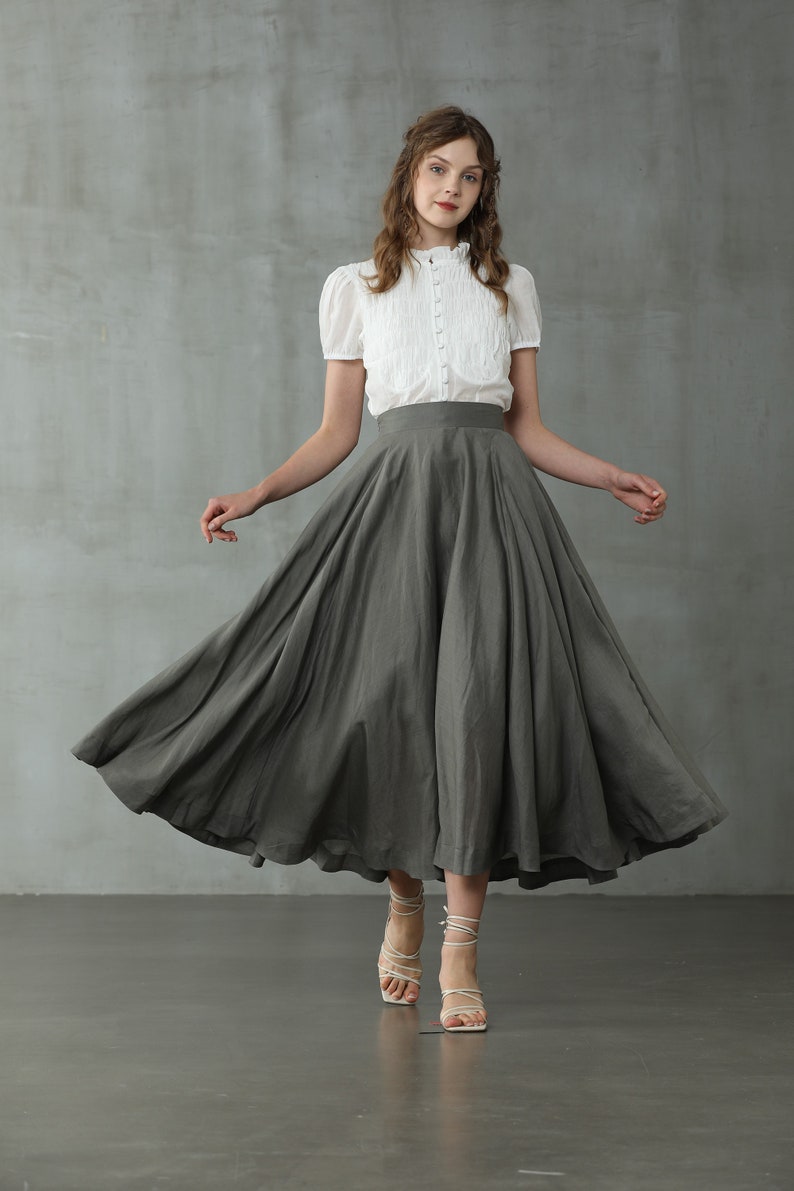 maxi linen skirt in SlateGray, wedding skirt, bridal skirt, full skirt, long skirt, flared skirt, skater skirt Linennaive image 6