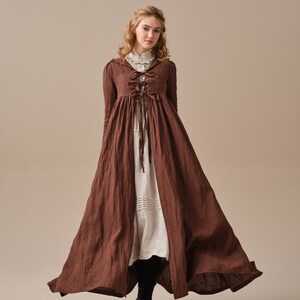 Winter linen coat in Brown, maxi coat, tied linen jacket coat, vintage coat dress, little women coat Linennaive image 8
