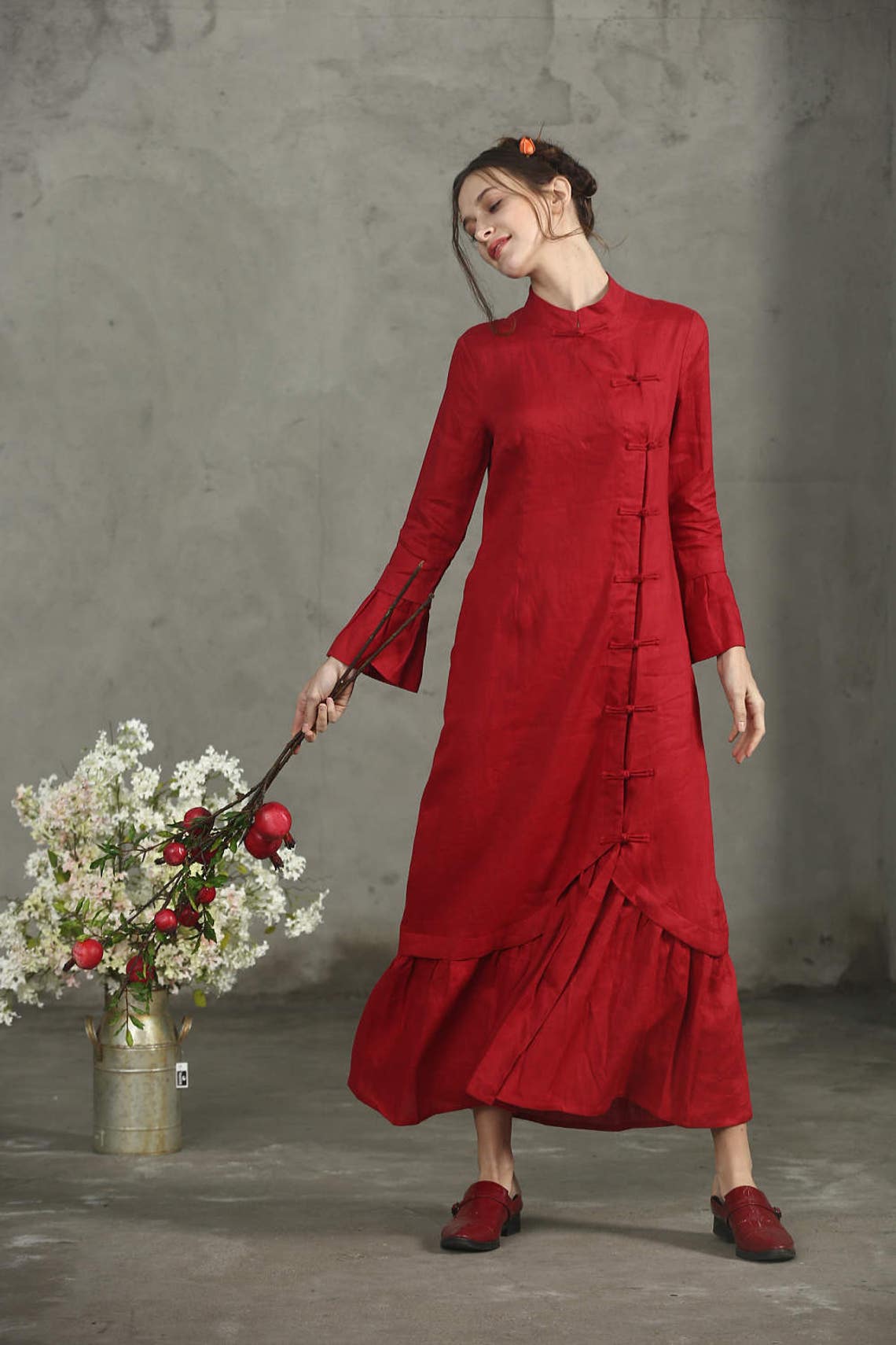 Robe longue de lin rose robe robe large robe de lin du choc | Etsy