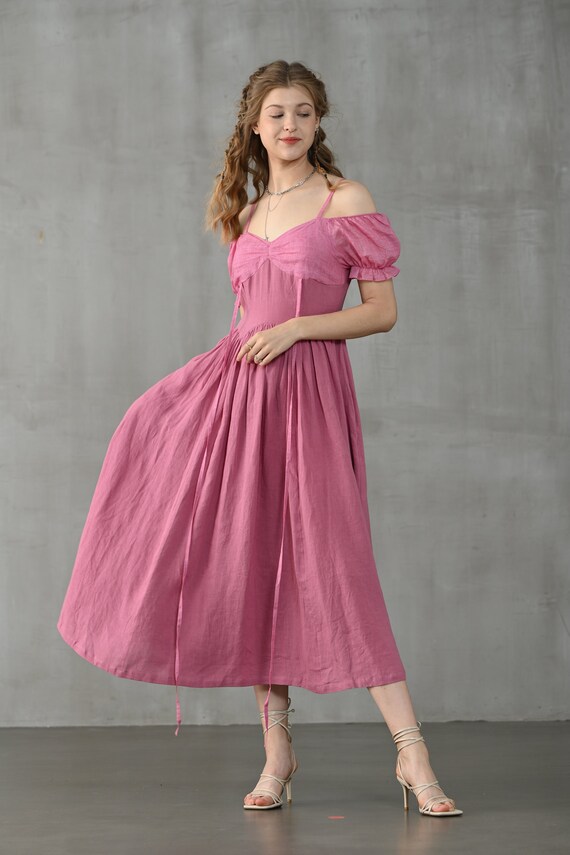 Verona Linen Dress (Rose Pink)