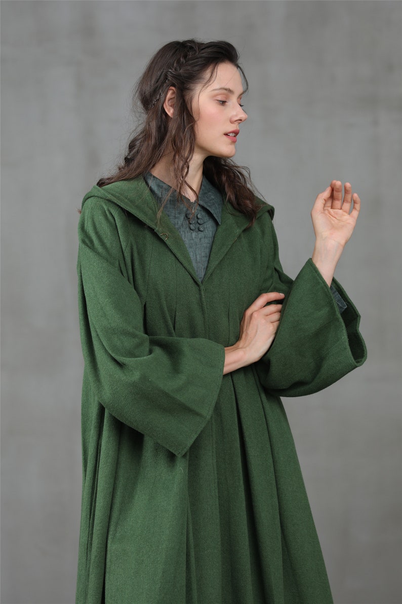 Green wool coat cashmere coat hooded coat winter coat | Etsy