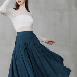 Heavy Linen Skirt, Peacock Blue Skirt, Heavy Linen Skirt, Flared Skirt ...