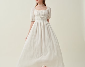 Maxi linen dress in white, wedding dress, ruffle dress, bridal dress, layered dress, princess dress, summer dress | Linennaive