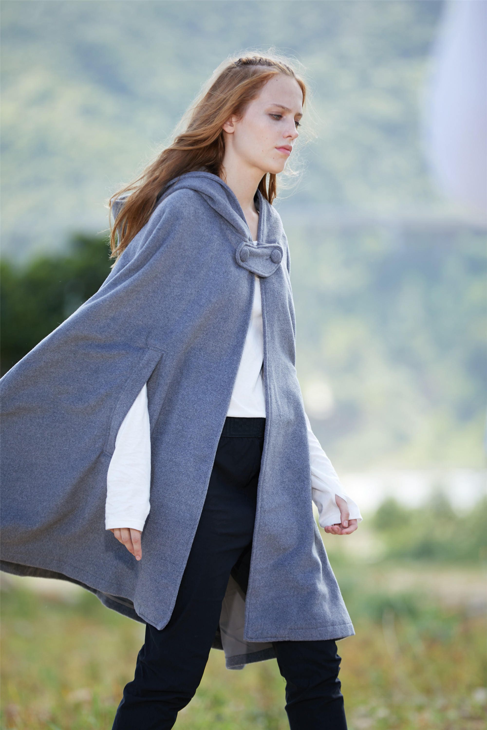 Green Hooded Wool Coat ,wool Cloak Cape, Wool Women Wool