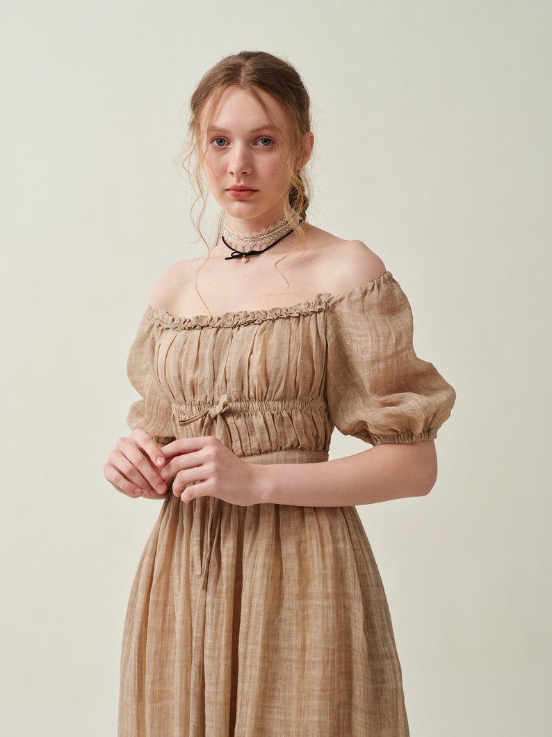 Maxi linen dress in wheat, ruffle dress, layered dress, princess dress, summer dress, elegant dress, wedding dress Linennaive image 3
