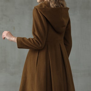 hooded maxi wool coat, retro hooded wool coat, maxi camel coat, wool coat, vintage coat, winter coat, fit and flare coat image 3