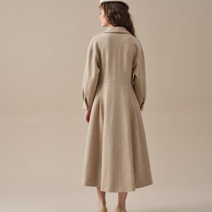 maxi wool coat in oat cream, women coat, double breasted coat, winter coat, retro coat, warm coat Linennaive image 7