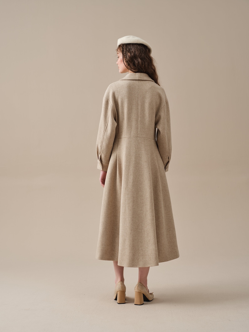 maxi wool coat in oat cream, women coat, double breasted coat, winter coat, retro coat, warm coat Linennaive image 7