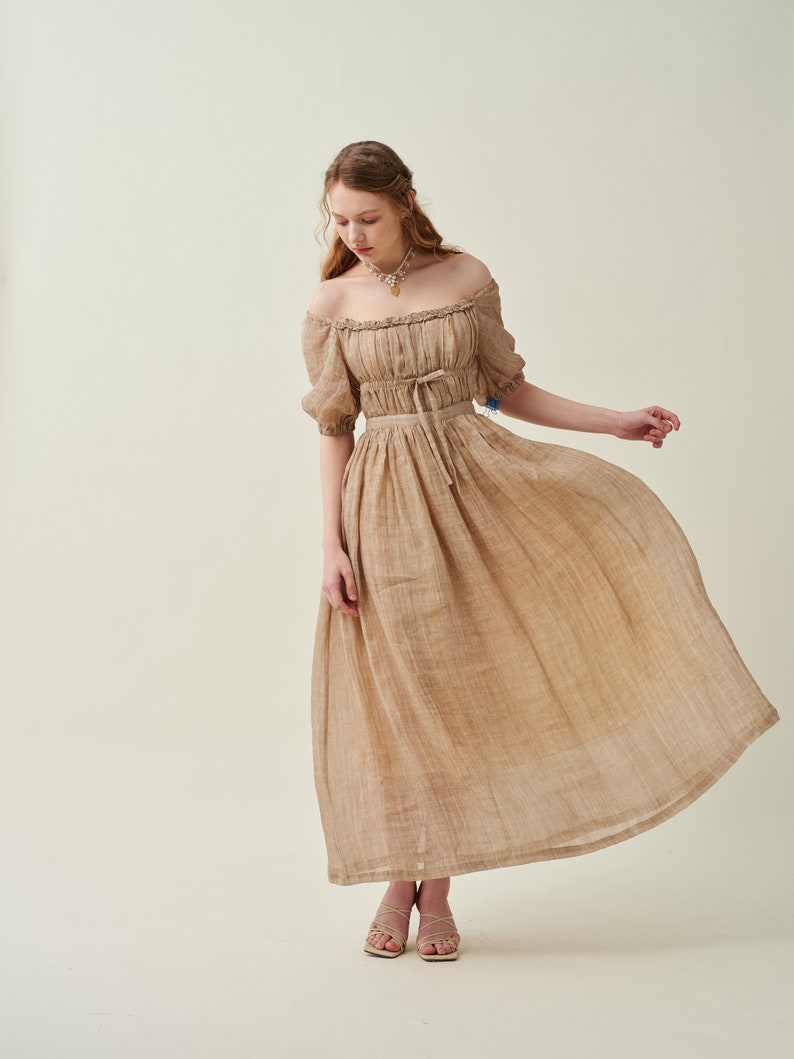 Maxi linen dress in wheat, ruffle dress, layered dress, princess dress, summer dress, elegant dress, wedding dress Linennaive image 2