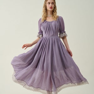 Ruffle Linen Lace Dress in Orchid, Medieval Dress, Victorian Dress, French Dress, Gothic Dress, evening dress | Linennaive