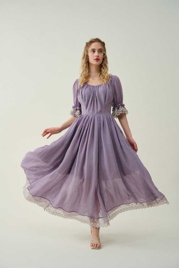Ruffle Linen Lace Dress in Orchid, Medieval Dress, Victorian Dress