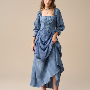 Fairy linen dress, Blue dress, milkmaid dress, cottagecore dress, french corset dress, vintage dress, Prom Dress | Linennaive