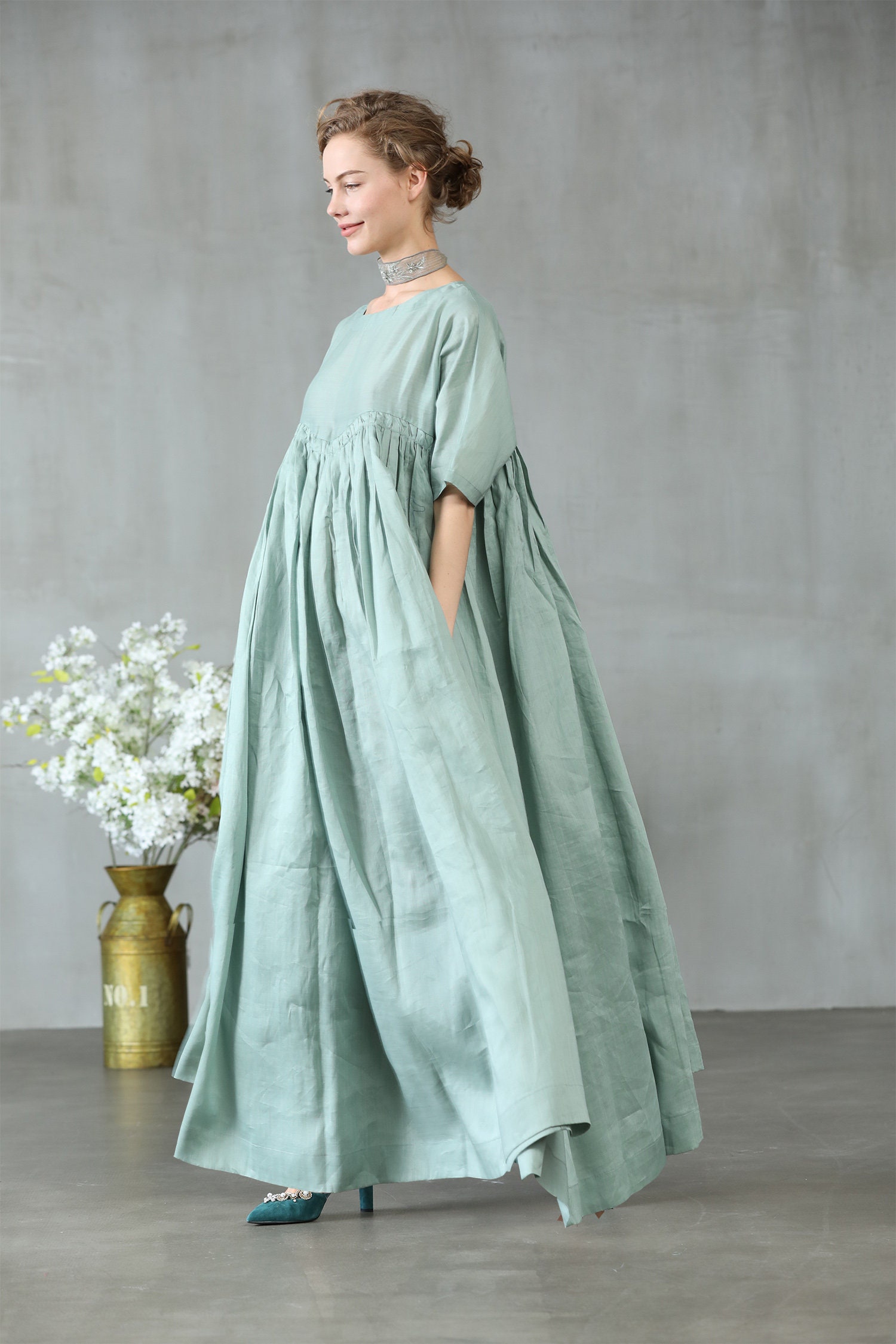 Aqua Green Maxi Dress Maxi Linen 