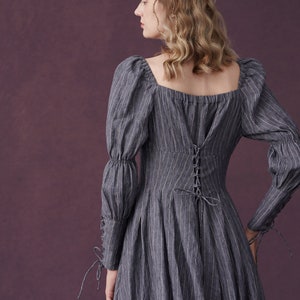 Corset Linen dress in Grey, regency dress, medieval linen dress, maxi linen dress, fit and flared dress Linennaive image 8