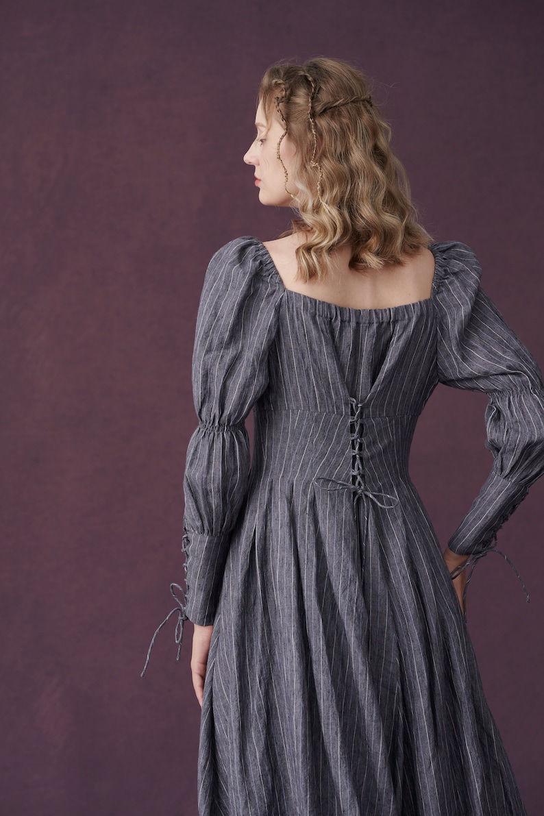 Corset Linen dress in Grey, regency dress, medieval linen dress, maxi linen dress, fit and flared dress Linennaive image 8