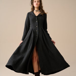 Hooded Maxi Wool Coat in Starry Black, Retro Wool Coat Hooded Maxi Wool Coat in Starry Black, Retro Wool Coat