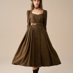 Wool dress for women, brown wool dress, Autumn winter dress, Warm wool dress, Long Sleeve wool dress, wool casual dress | Linennaive