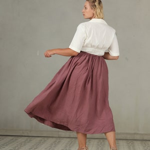 PLUS SIZE linen skirt in yellow and ashed lilac, linen skirt, a line skirt, retro skirt, midi skirt, flared skirt, 1950 skirt image 4