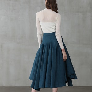 Heavy Linen Skirt, Peacock Blue Skirt, Heavy Linen Skirt, Flared Skirt ...