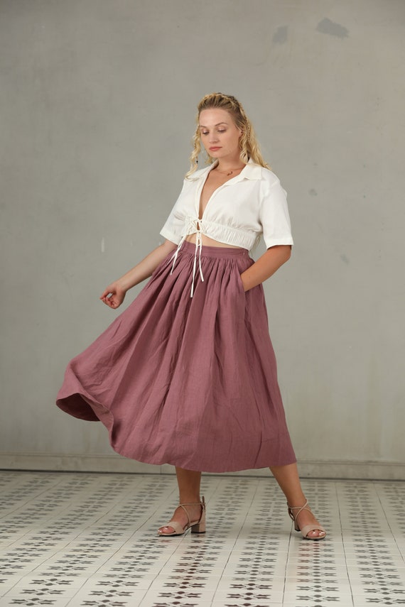 PLUS SIZE Linen Skirt in Yellow and Ashed Lilac Linen Skirt a Line Skirt Retro Skirt Midi Skirt Flared Skirt 1950 Skirt Etsy UK