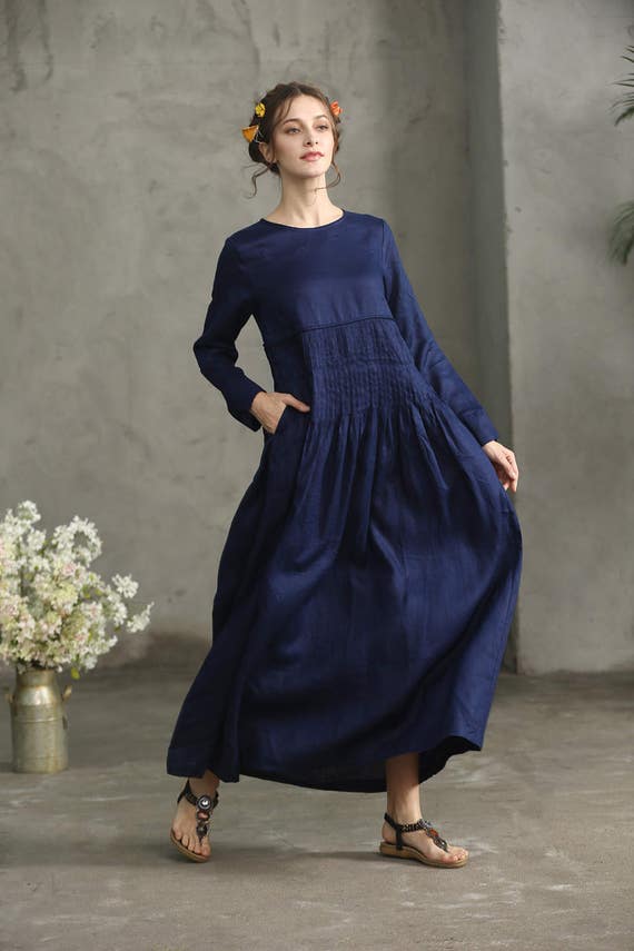 navy linen dress