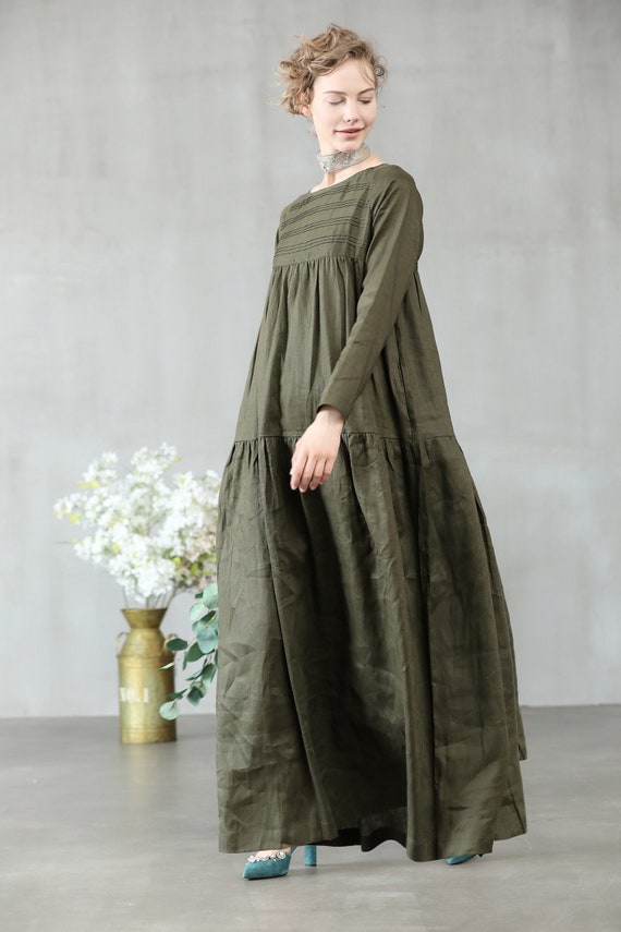 Linen dress maxi dress green dress loose fitting dress | Etsy