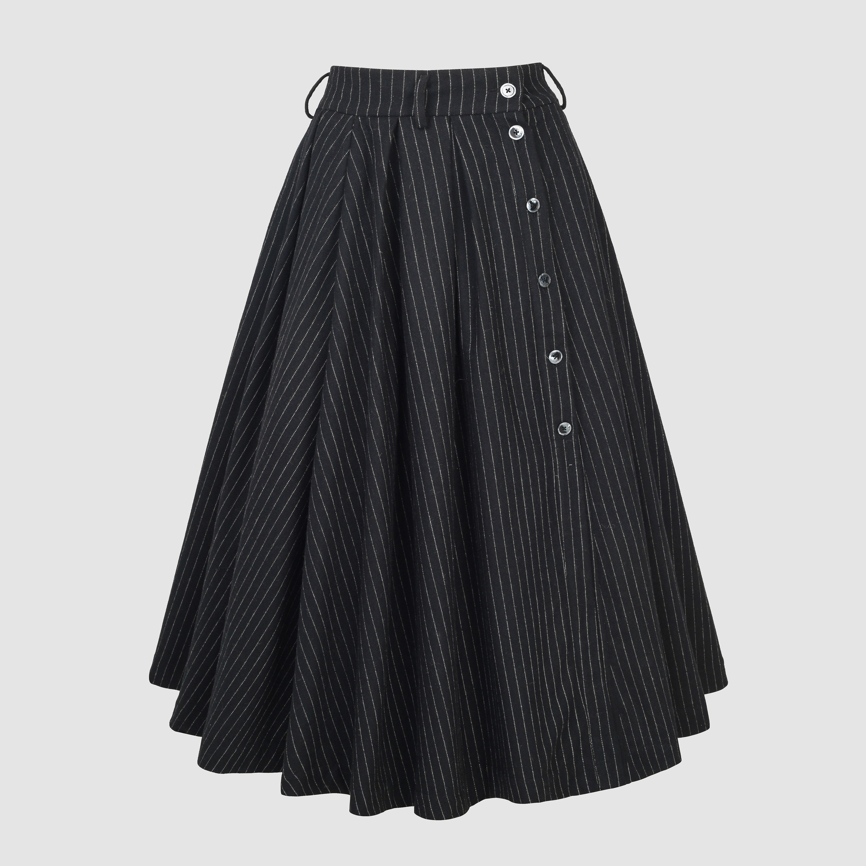 超激安 Wool Plaid Skirt Vintage Skirt, Midi Front Button Black, in スカート