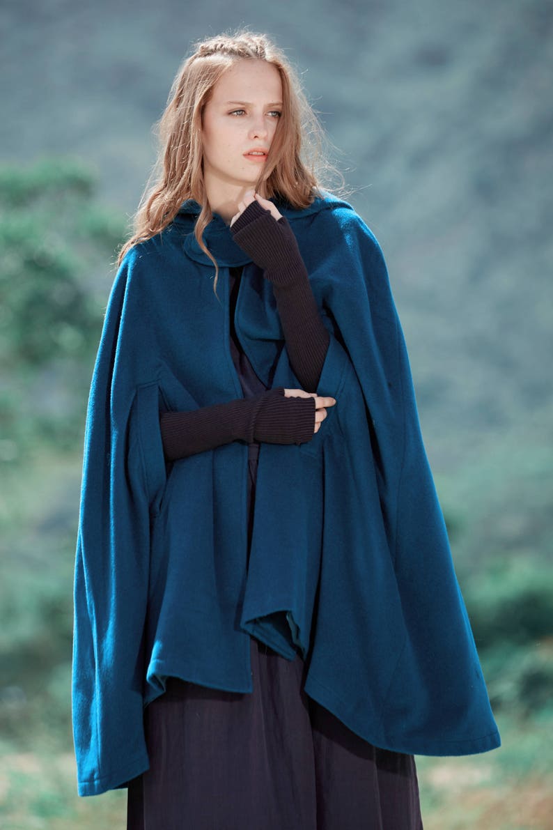 Blue wool cape oversized hooded cape hooded wool cape Etsy