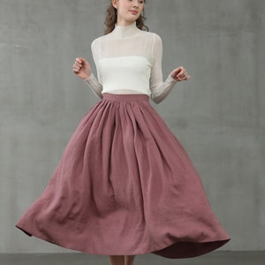 ashed lilac midi linen skirt, a line skirt, pleated flared skirt, 1950 skirt Linennaive image 4