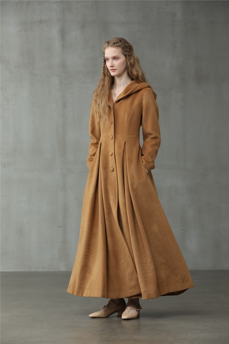 camel hooded wool coat