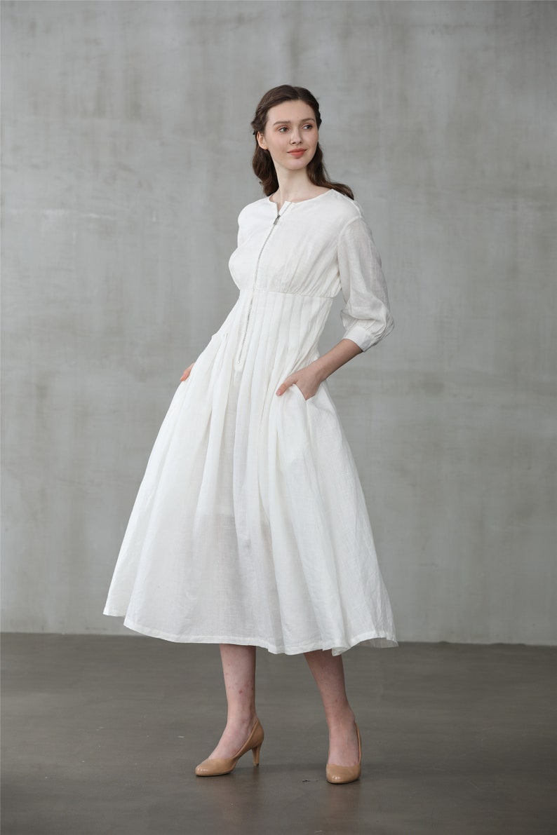 Linen dress white linen dress coat dress linen jacket kate | Etsy