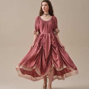 Ruffle Linen Lace Dress in plum, Medieval Dress, Victorian Dress, French Dress, Gothic Dress, evening dress | Linennaive