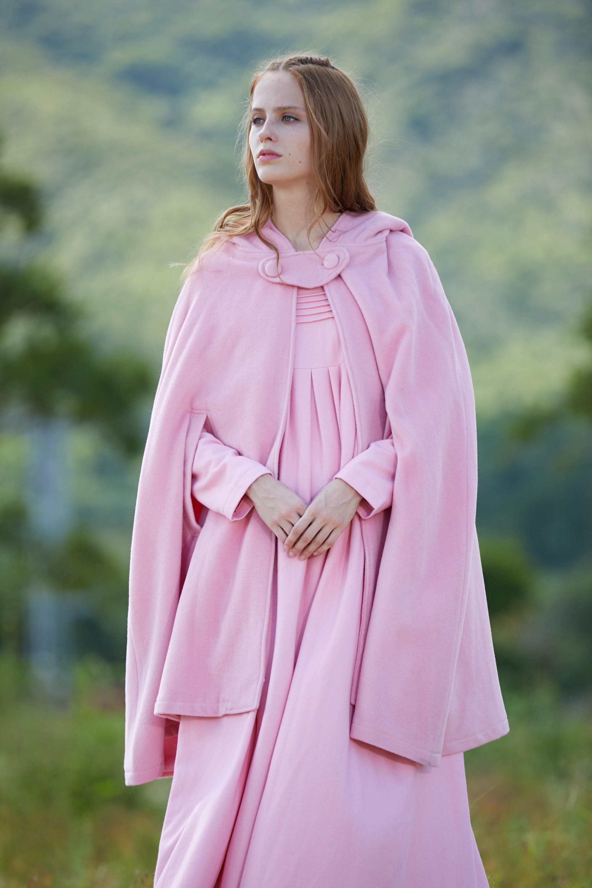 pink wool cape oversized hooded cape hooded wool cape Etsy