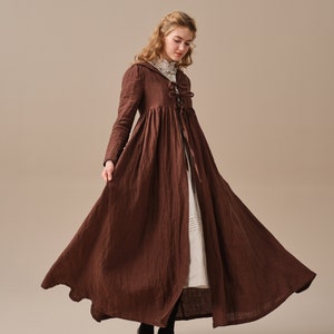 Winter linen coat in Brown, maxi coat, tied linen jacket coat, vintage coat dress, little women coat Linennaive image 7
