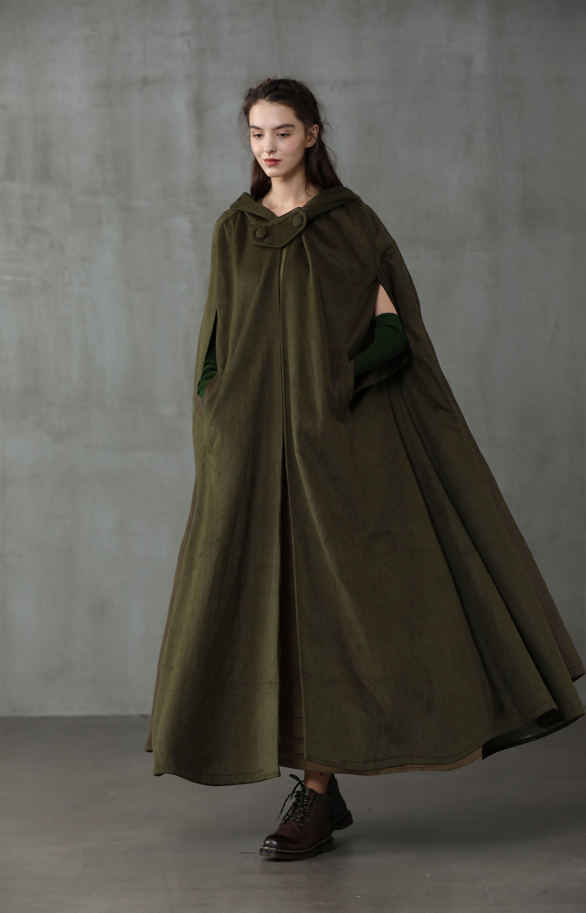 Linennaive Ariel 14 Hooded Wool Cloak Coat